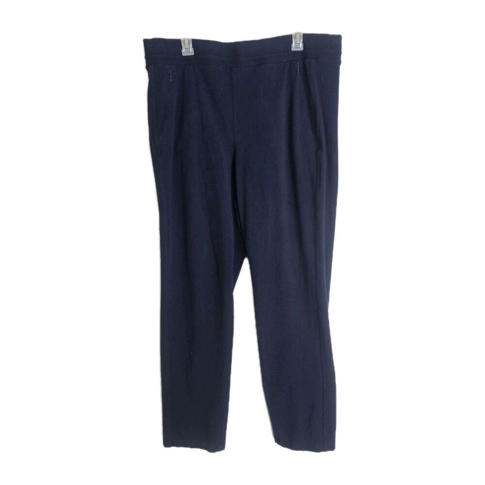 T By Talbots Pull On Pants Straight Leg Size XL Long Tall Navy Blue High Rise